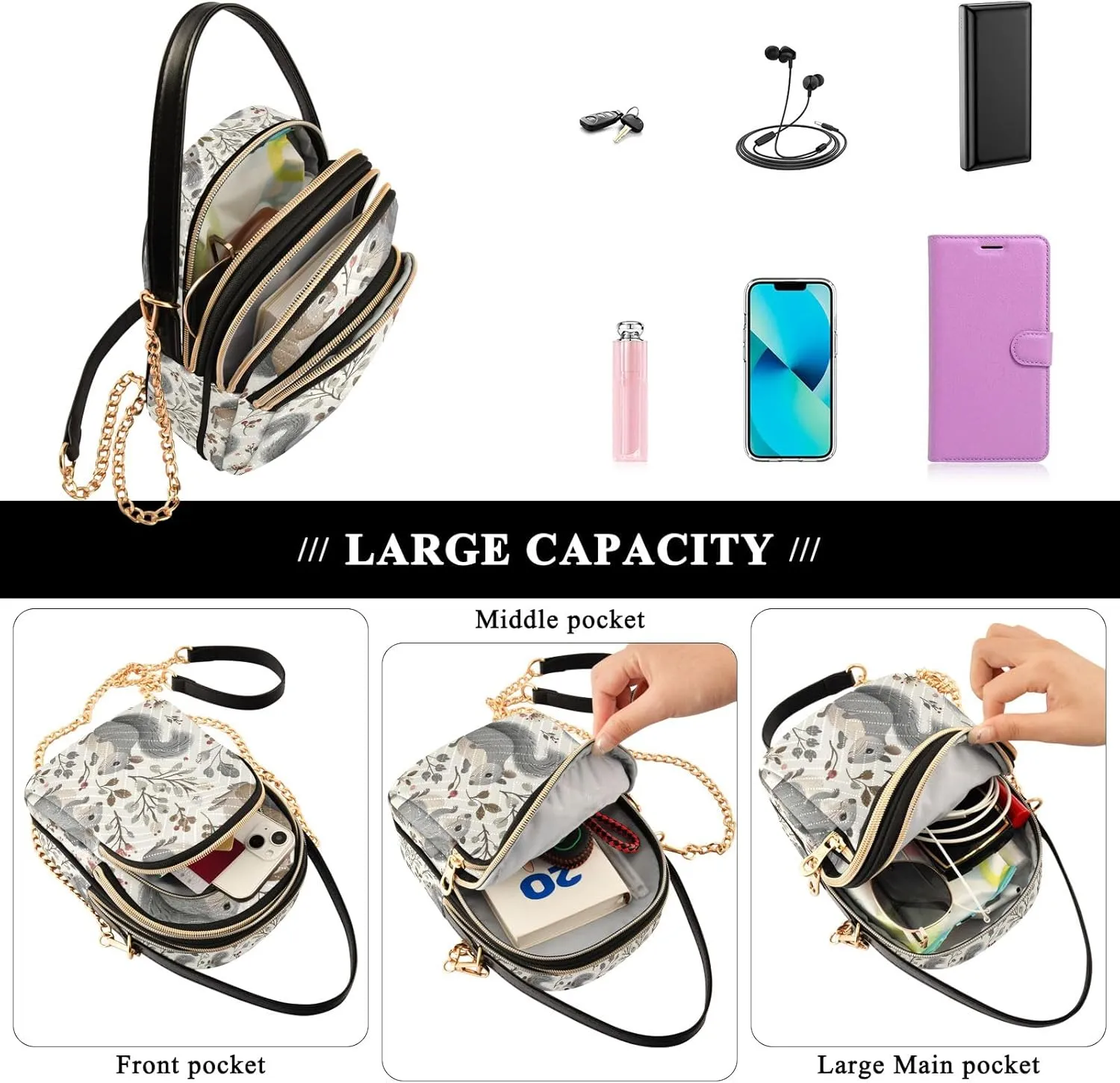 SUABO Crossbody Bag for Women, Cute Phone Purse Detachable Chain Bag Shoulder Handbag Wallet