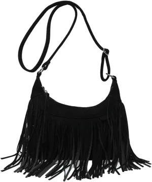 Suede Fringe Crossbody Bag for Women Ladies Stylish Leather Shoulder Bag Purse Handbag Fall Winter Spring 2024