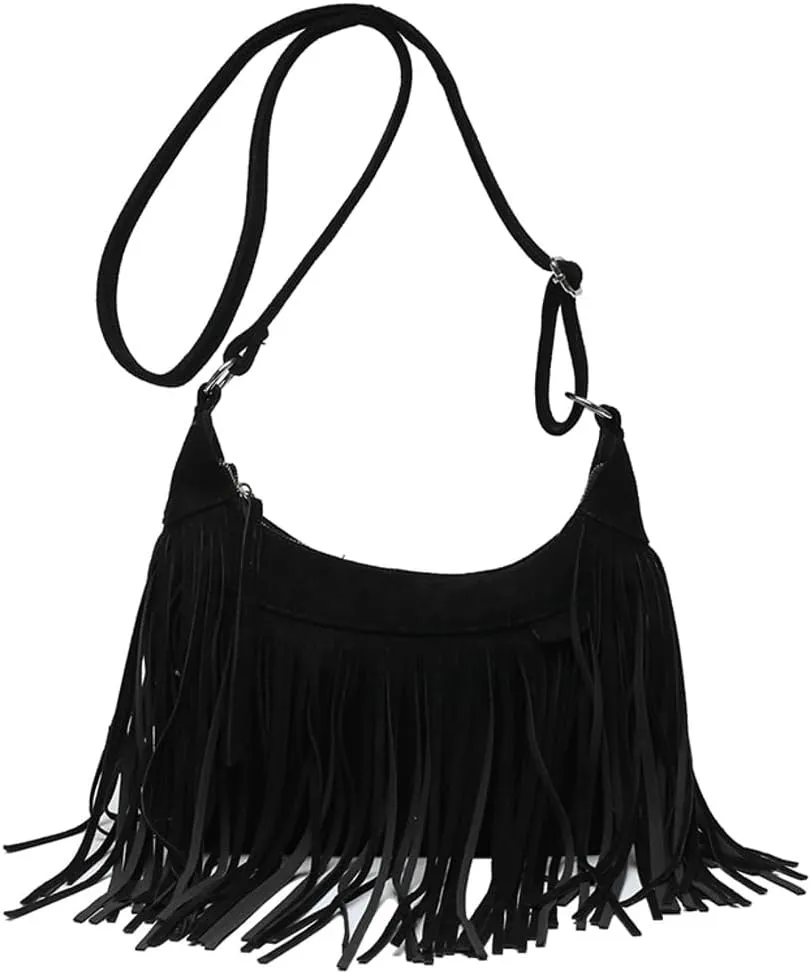 Suede Fringe Crossbody Bag for Women Ladies Stylish Leather Shoulder Bag Purse Handbag Fall Winter Spring 2024