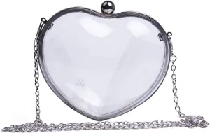 SUKUTU Womens Heart Shape Evening Bag Purse Velvet Party Tote Mini Handbag Clutch Chain Clear Shoulder Bag