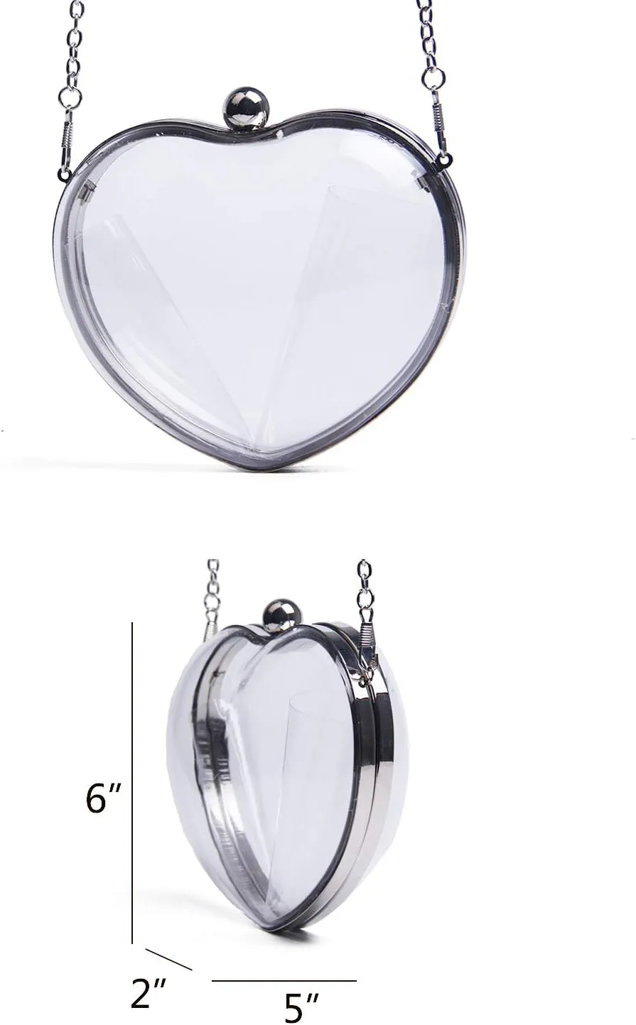 SUKUTU Womens Heart Shape Evening Bag Purse Velvet Party Tote Mini Handbag Clutch Chain Clear Shoulder Bag