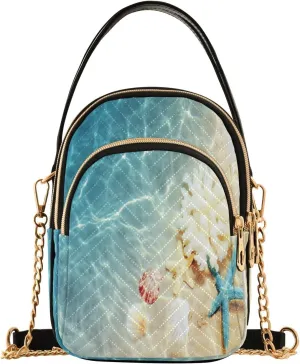 Summer Birds Butterflies Seashell Summer Beach Crossbody Bags for Women Quilted Chain Crossbody Purses Trendy Nature Tropical Ocean Coral Cross Body Phone Purse Handbag