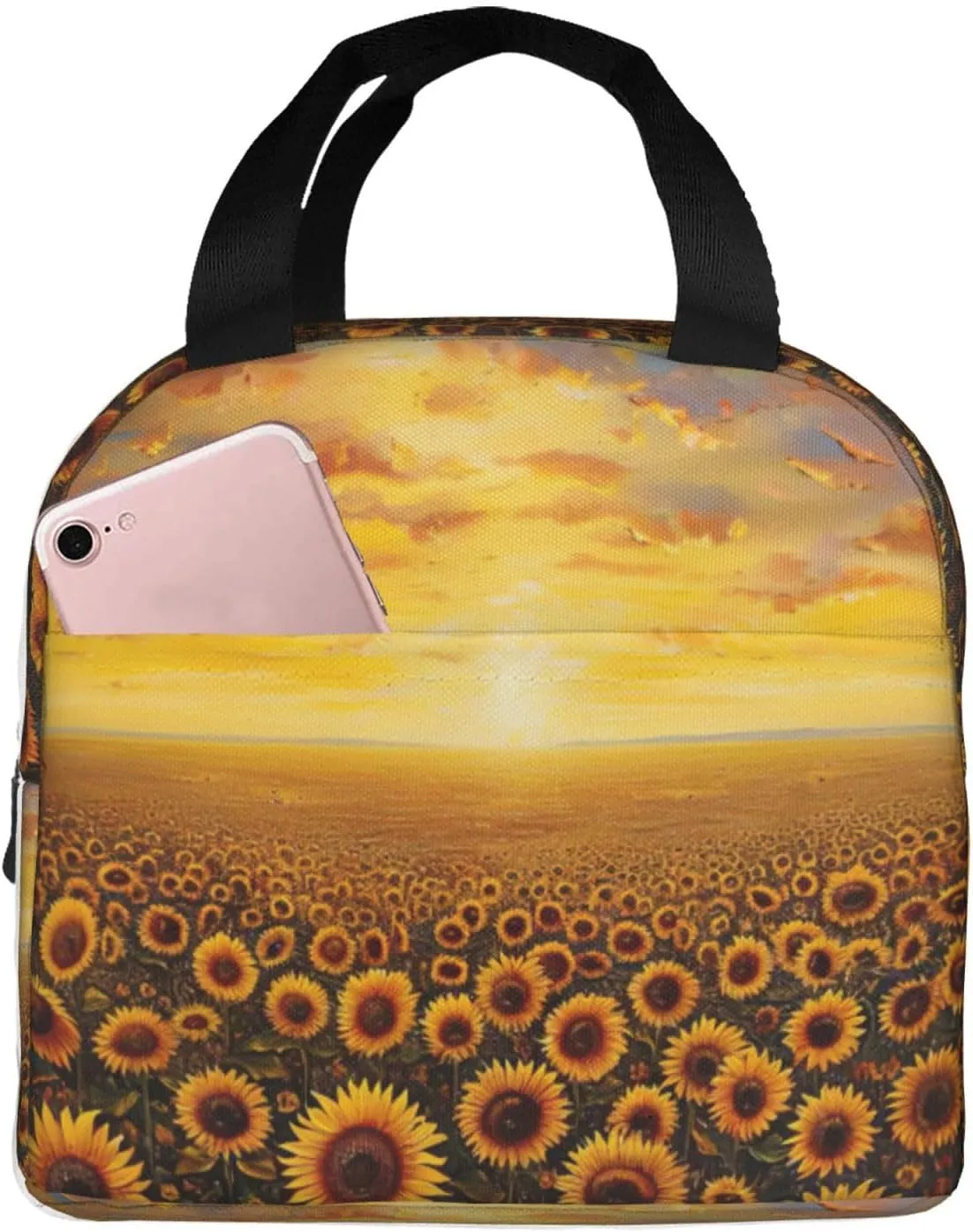 Sunflower Field Sunset Sea of Flowers print Lunch Bag, Food Handbags Case, Leakproof Insulated, for Work/Picnic/Beach/Travel