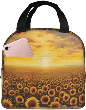 Sunflower Field Sunset Sea of Flowers print Lunch Bag, Food Handbags Case, Leakproof Insulated, for Work/Picnic/Beach/Travel
