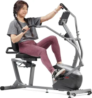 Sunny Health & Fitness Compact Performance Recumbent Bike w/Dual Motion Arm/Leg Exercisers for Senior Home Training w/Quick Adjust Seat & Optional Exclusive Free SunnyFit App Bluetooth Connectivity