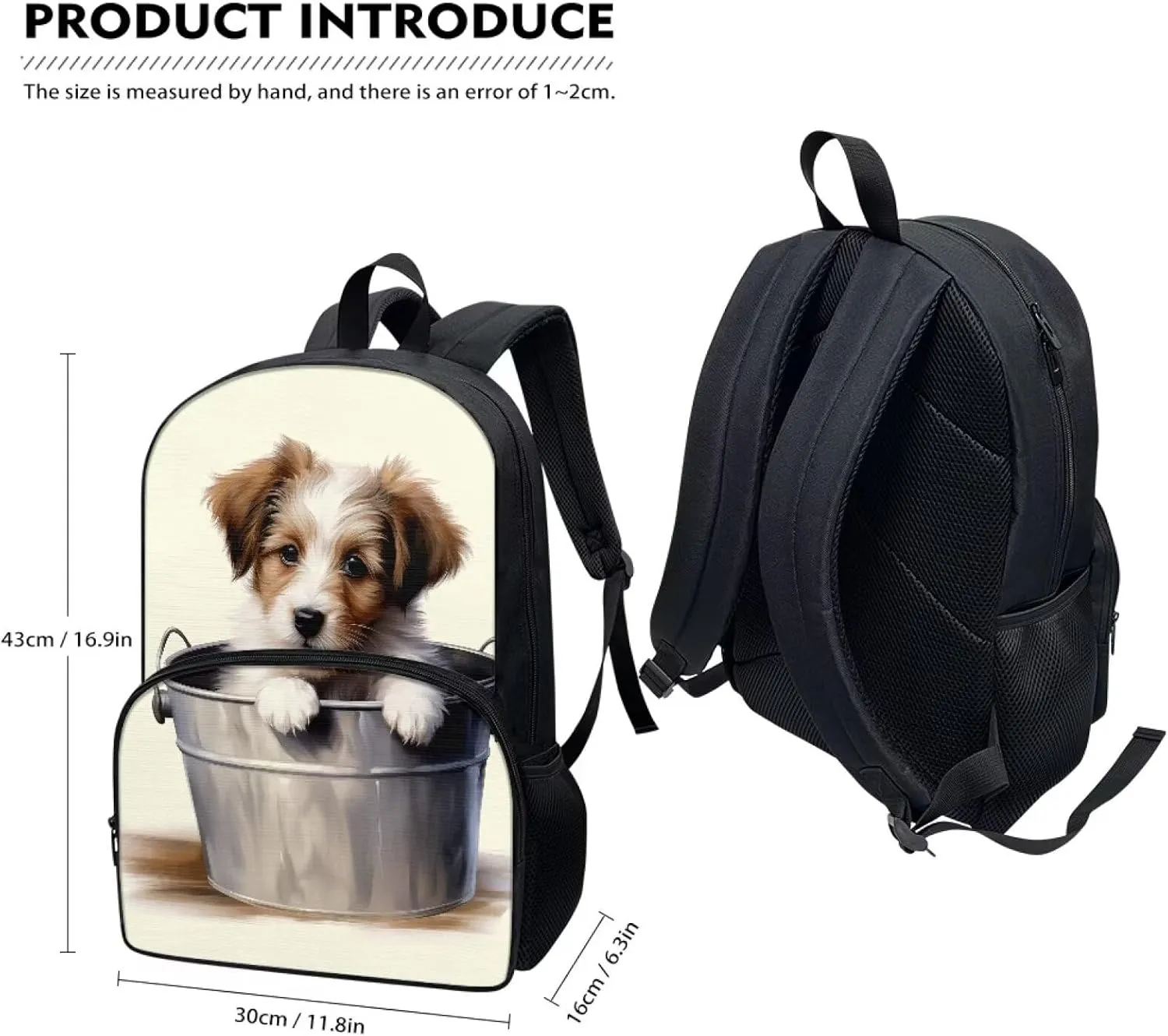 Suobstales Funny Gully Terrier Print Backpack for Girls Boys Travel Lightweight Backpack Laptop Backpacks Casual Shoulders Bag School Bag with Zippe Pocket