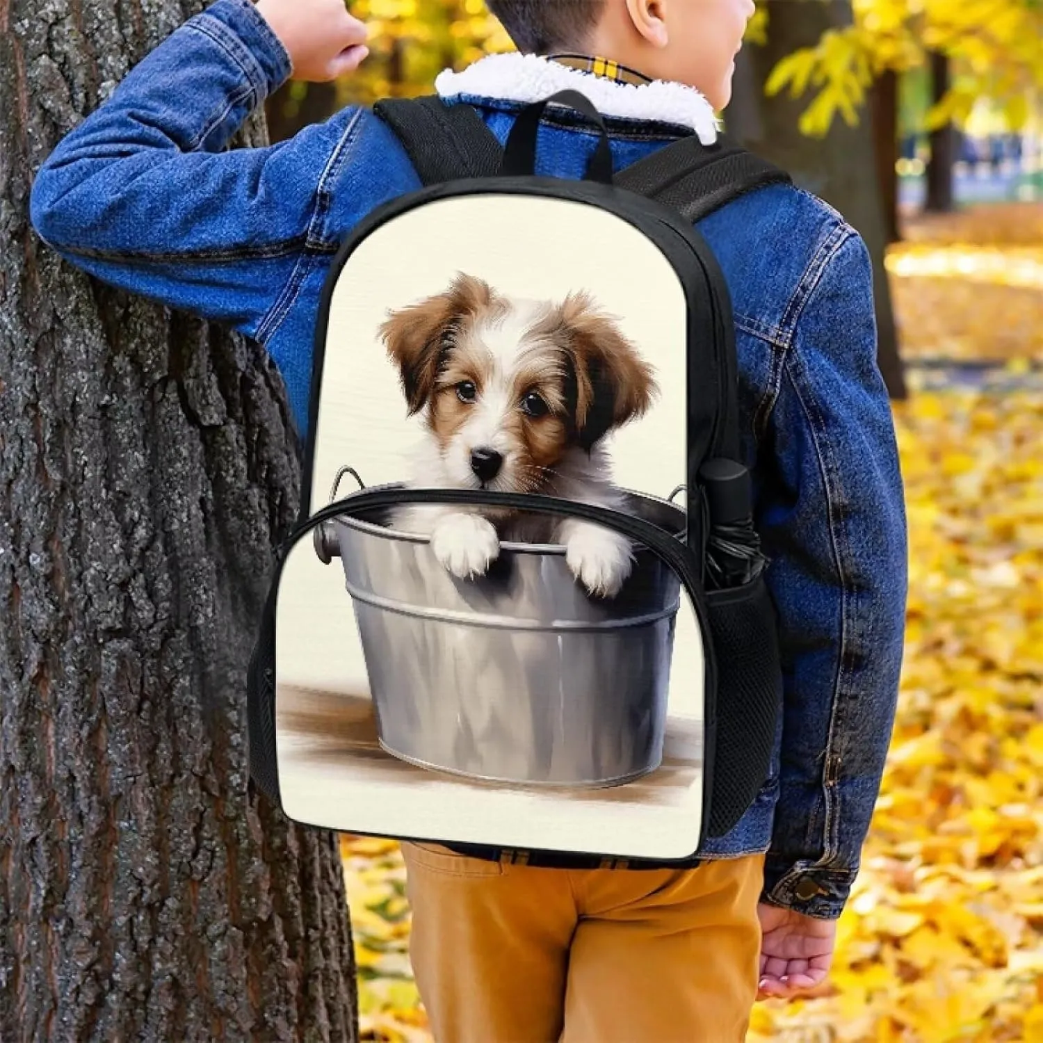 Suobstales Funny Gully Terrier Print Backpack for Girls Boys Travel Lightweight Backpack Laptop Backpacks Casual Shoulders Bag School Bag with Zippe Pocket