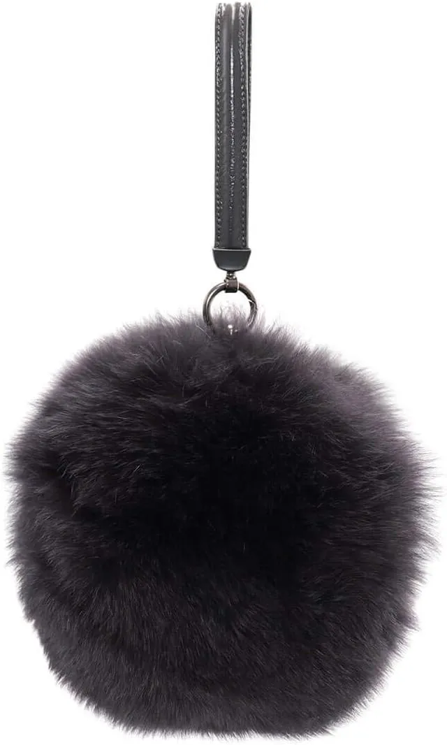 surell - Luxurious Fox Fur Round Crossbody - Fluffy Circle Bag w Long Chain Strap - Fashion Purse Gift - Modern Pocketbook w Zipper - Stylish Vogue Fuzzy Wristlet- (Light Grey)