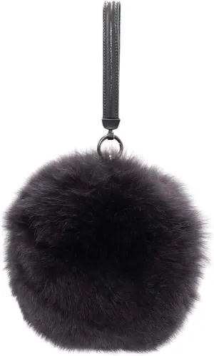 surell - Luxurious Fox Fur Round Crossbody - Fluffy Circle Bag w Long Chain Strap - Fashion Purse Gift - Modern Pocketbook w Zipper - Stylish Vogue Fuzzy Wristlet- (Light Grey)