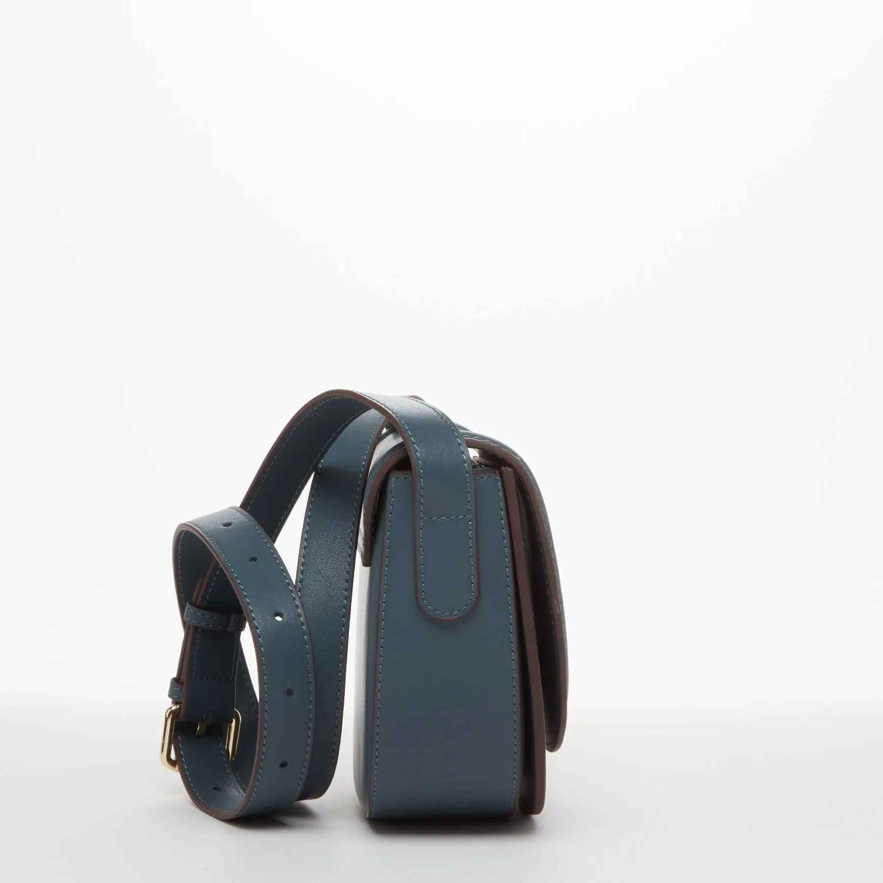 SUSU Leather Saddle Bag Blue Crossbody Purse Women's Handbag
