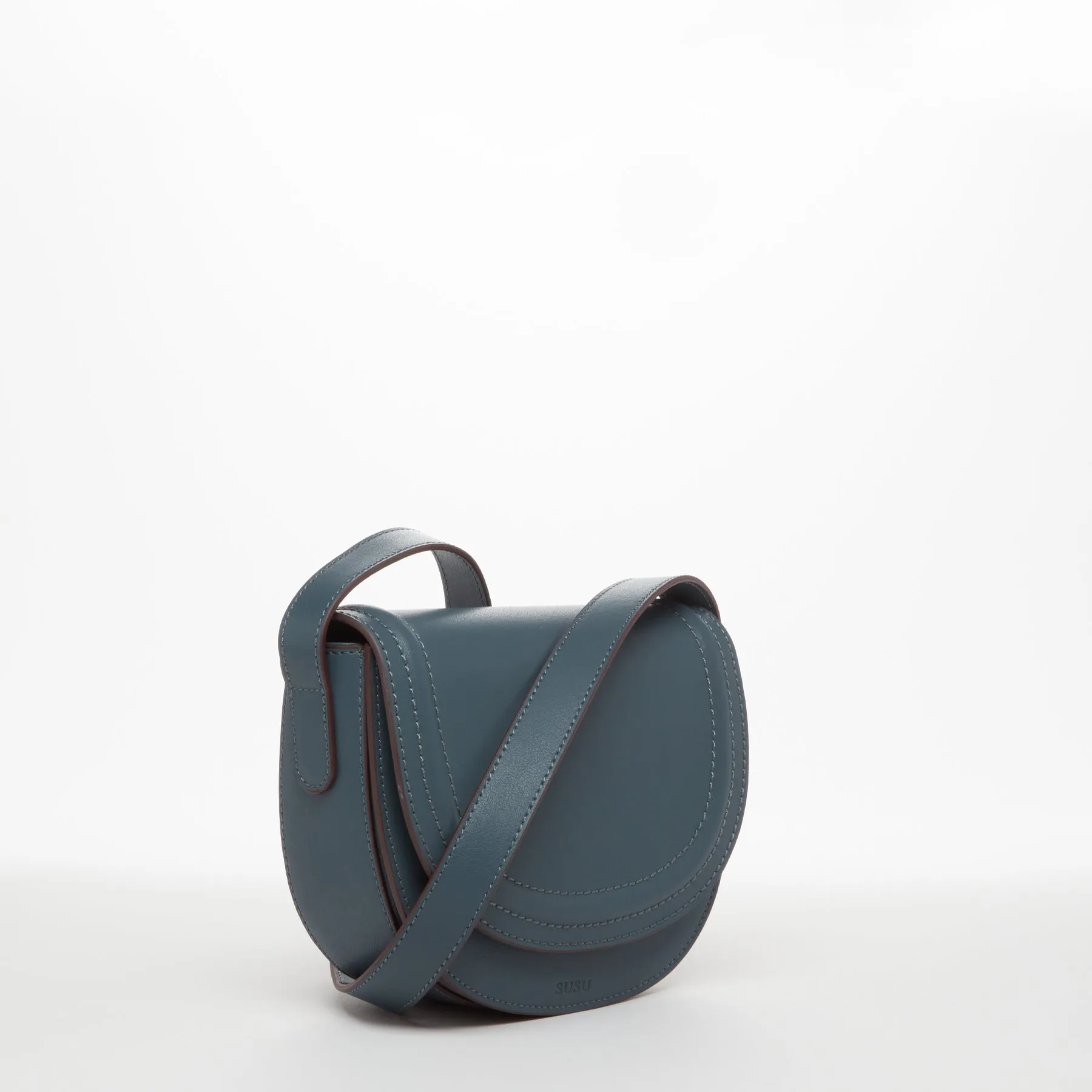 SUSU Leather Saddle Bag Blue Crossbody Purse Women's Handbag