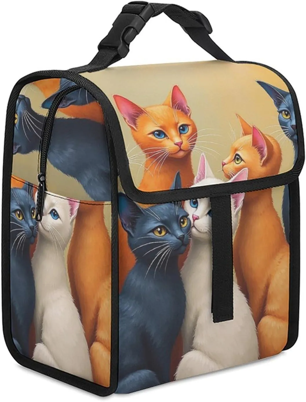 SWEET TANG Cute Reusable Lunch Bag with Buckle - Insulated Washable Work Office Lunch Handbags Compatible with Cat Animal for Women Men
