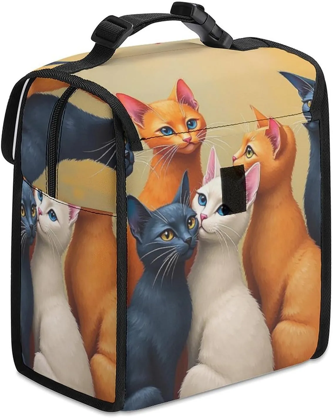 SWEET TANG Cute Reusable Lunch Bag with Buckle - Insulated Washable Work Office Lunch Handbags Compatible with Cat Animal for Women Men