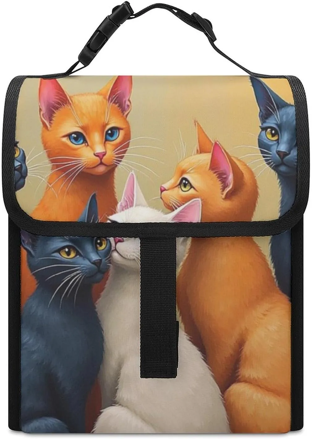 SWEET TANG Cute Reusable Lunch Bag with Buckle - Insulated Washable Work Office Lunch Handbags Compatible with Cat Animal for Women Men