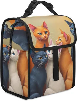 SWEET TANG Cute Reusable Lunch Bag with Buckle - Insulated Washable Work Office Lunch Handbags Compatible with Cat Animal for Women Men