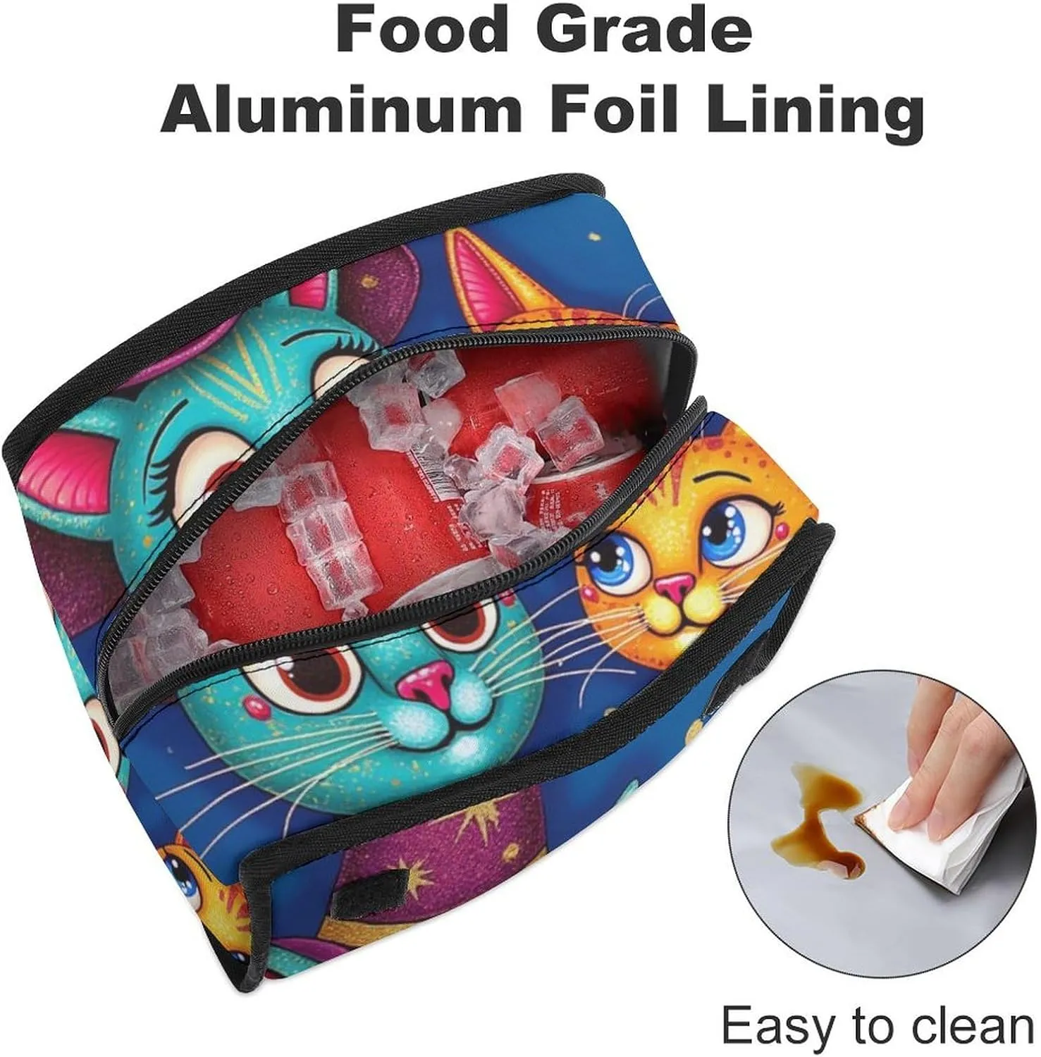SWEET TANG Cute Reusable Lunch Bag with Buckle - Insulated Washable Work Office Lunch Handbags Compatible with Cat With A Witch Hat for Women Men