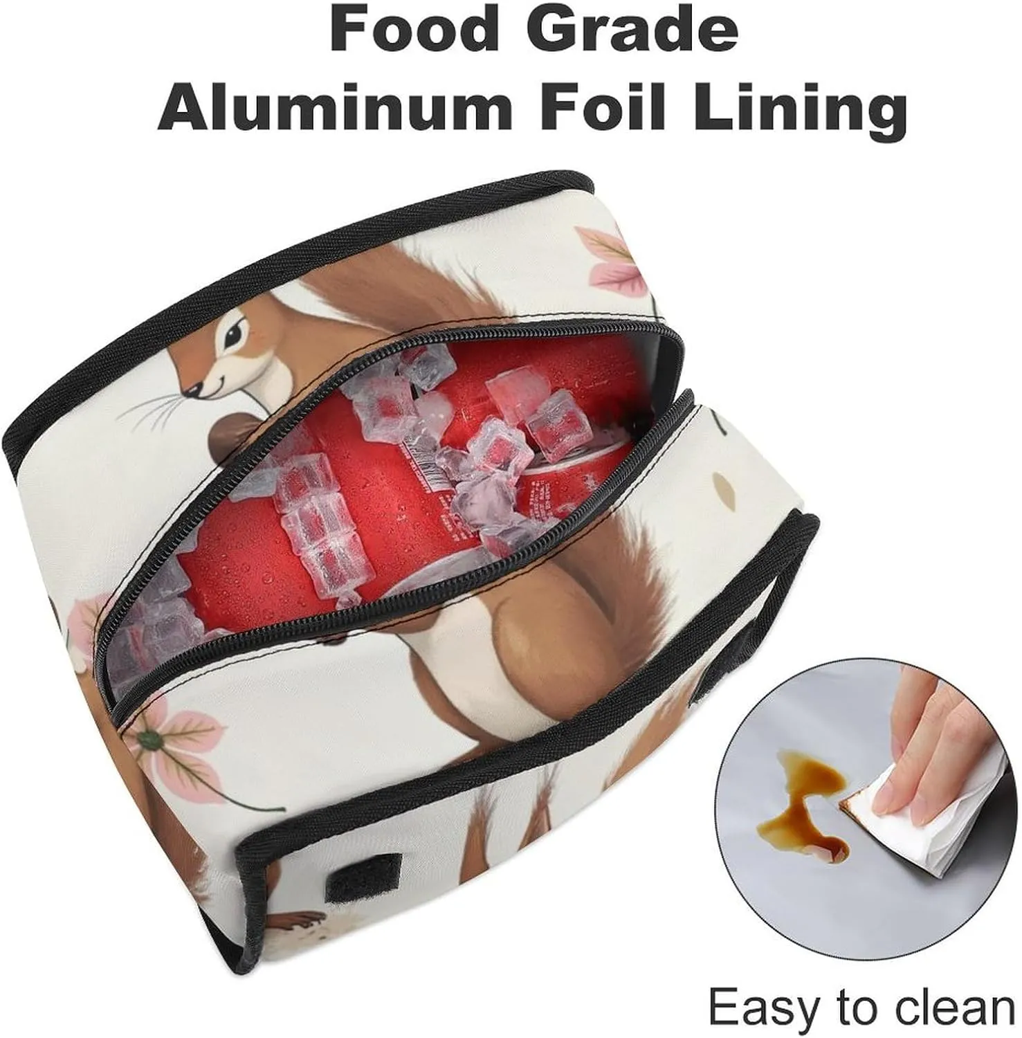 SWEET TANG Cute Reusable Lunch Bag with Buckle - Insulated Washable Work Office Lunch Handbags Compatible with Cute Fluffy Squirrels And Nuts for Women Men