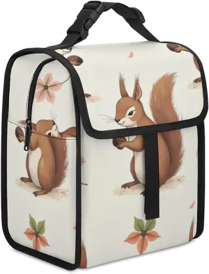 SWEET TANG Cute Reusable Lunch Bag with Buckle - Insulated Washable Work Office Lunch Handbags Compatible with Cute Fluffy Squirrels And Nuts for Women Men