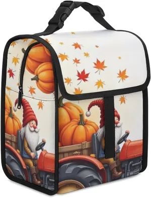 SWEET TANG Cute Reusable Lunch Bag with Buckle - Insulated Washable Work Office Lunch Handbags Compatible with Fall Thanksgiving Gnome for Women Men