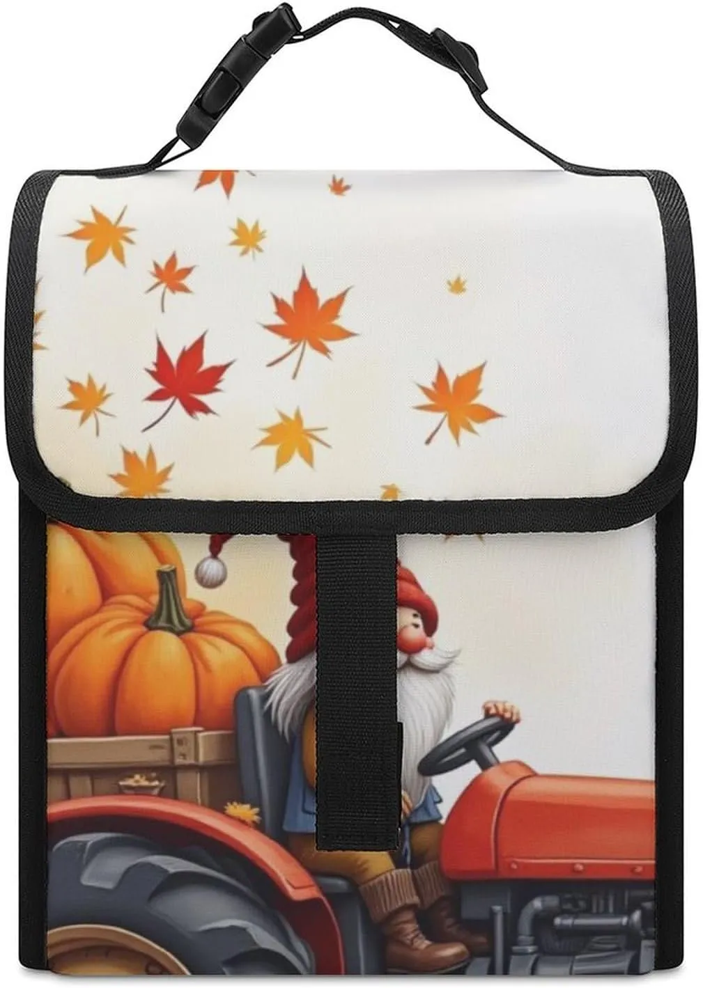 SWEET TANG Cute Reusable Lunch Bag with Buckle - Insulated Washable Work Office Lunch Handbags Compatible with Fall Thanksgiving Gnome for Women Men