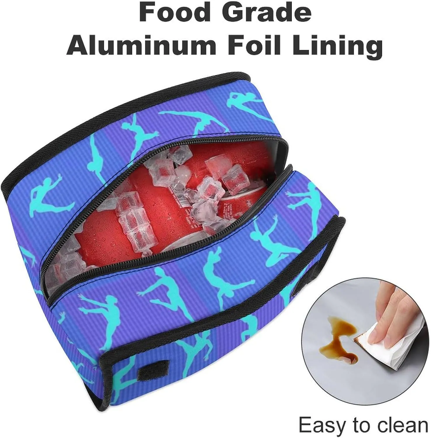 SWEET TANG Cute Reusable Lunch Bag with Buckle - Insulated Washable Work Office Lunch Handbags Compatible with Gymnastics Game for Women Men