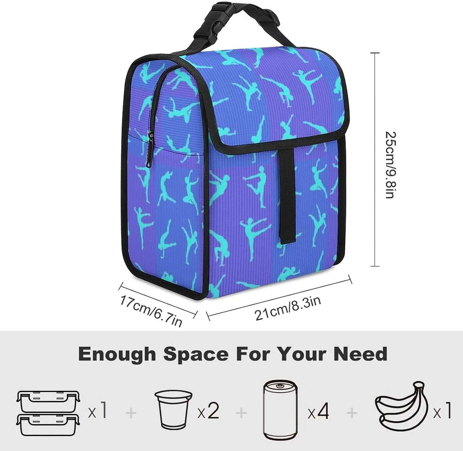 SWEET TANG Cute Reusable Lunch Bag with Buckle - Insulated Washable Work Office Lunch Handbags Compatible with Gymnastics Game for Women Men