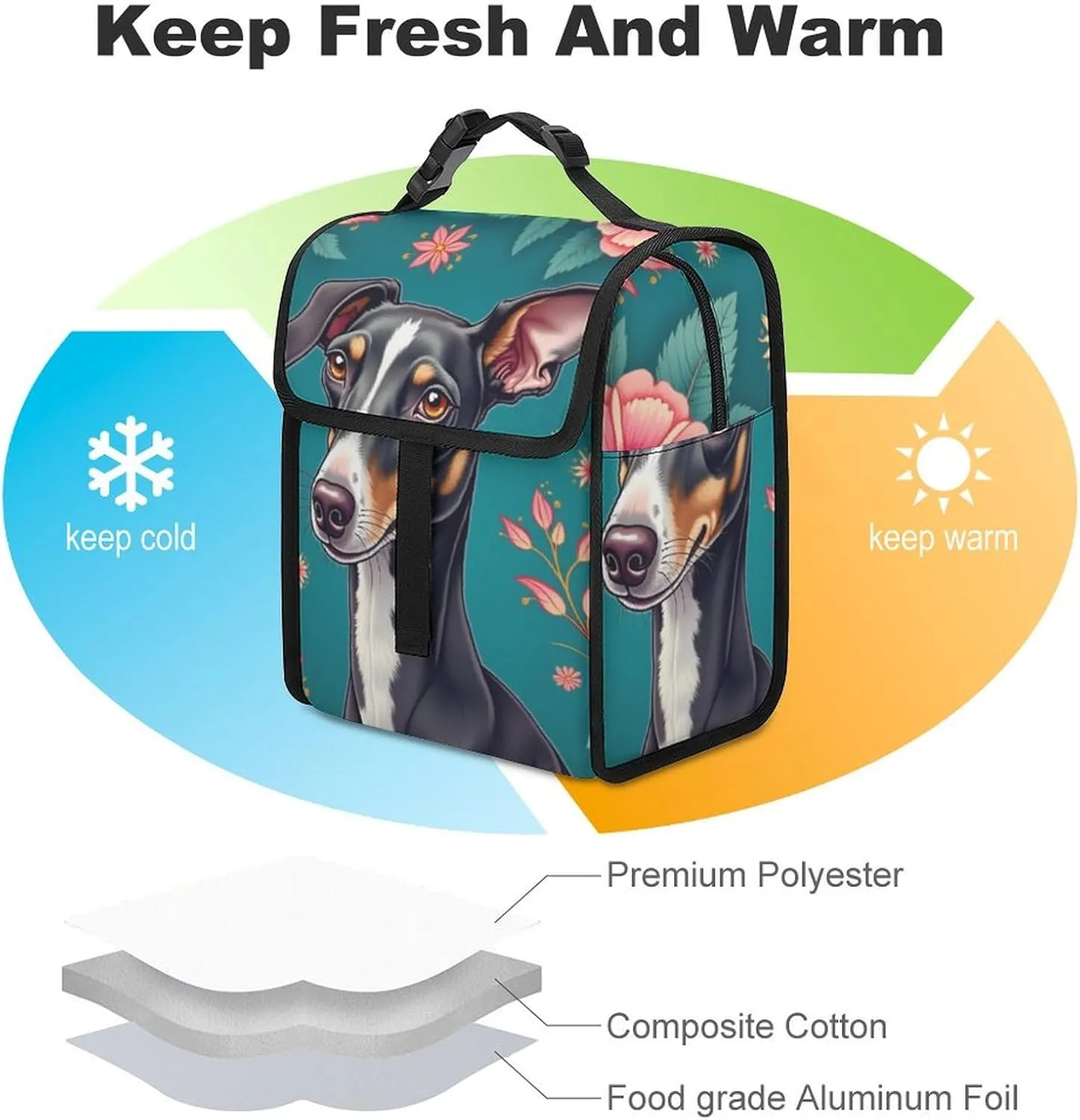 SWEET TANG Cute Reusable Lunch Bag with Buckle - Insulated Washable Work Office Lunch Handbags Compatible with Italian Greyhound for Women Men
