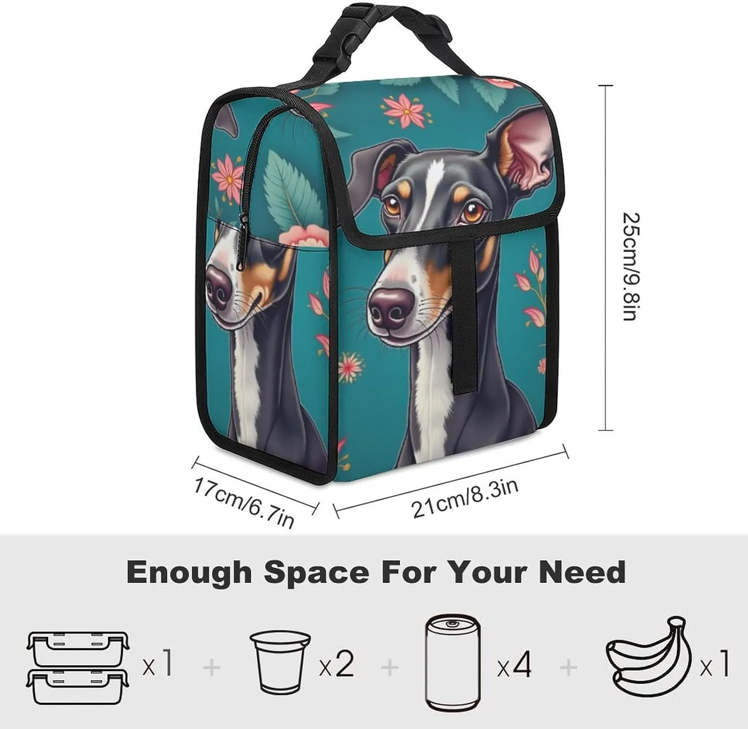 SWEET TANG Cute Reusable Lunch Bag with Buckle - Insulated Washable Work Office Lunch Handbags Compatible with Italian Greyhound for Women Men