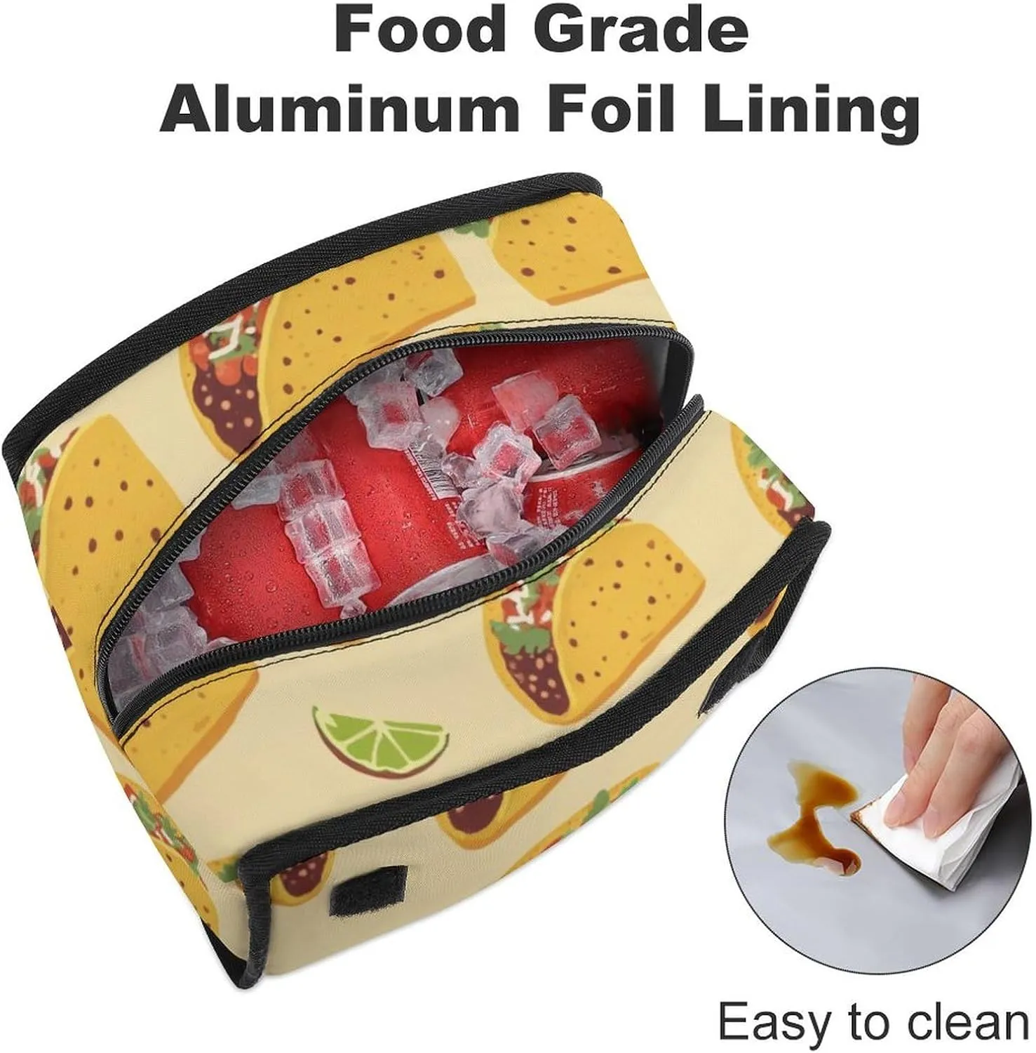 SWEET TANG Cute Reusable Lunch Bag with Buckle - Insulated Washable Work Office Lunch Handbags Compatible with Mexican Taco for Women Men