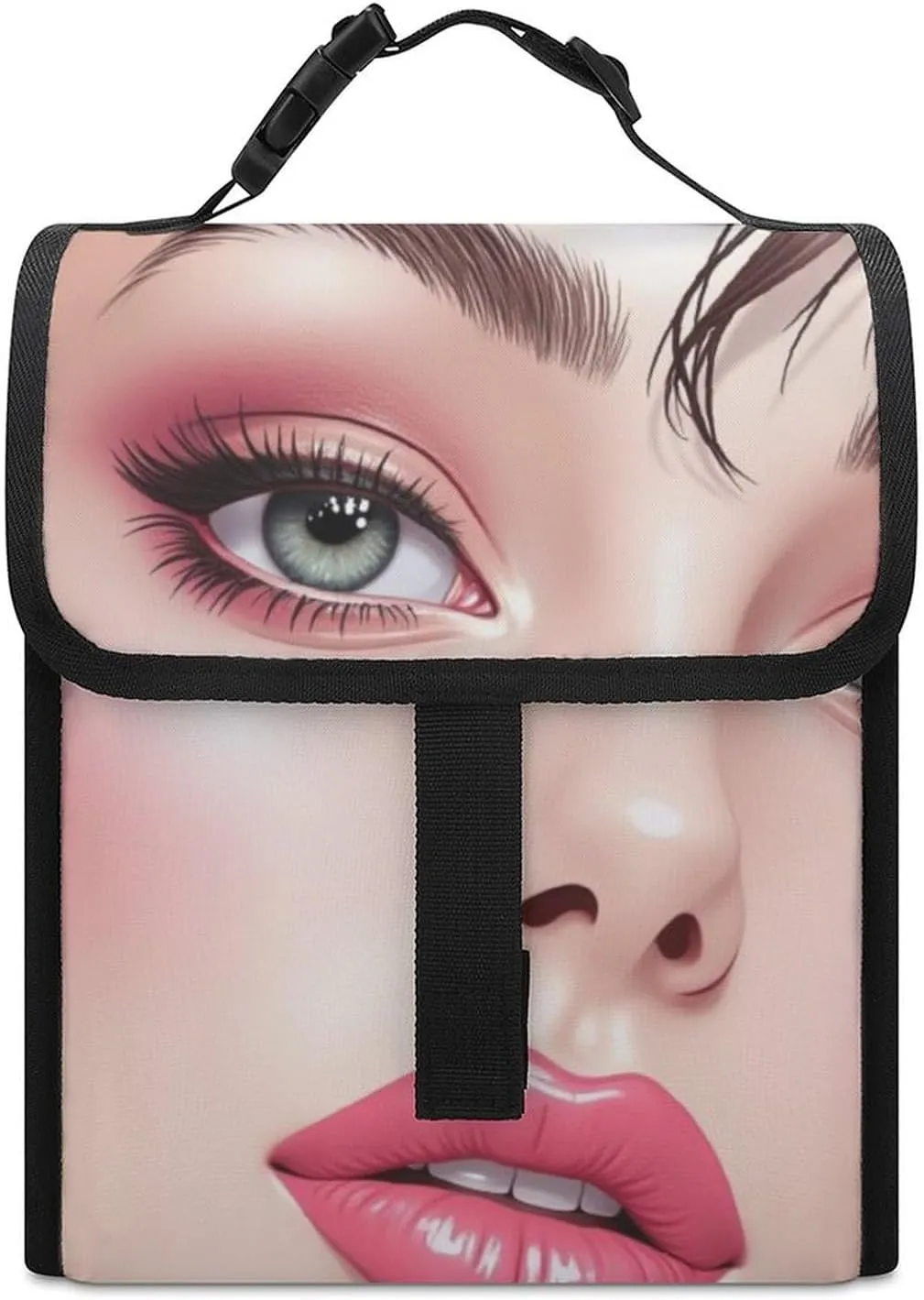 SWEET TANG Cute Reusable Lunch Bag with Buckle - Insulated Washable Work Office Lunch Handbags Compatible with Modern Lady Cosmetic Lipstick for Women Men