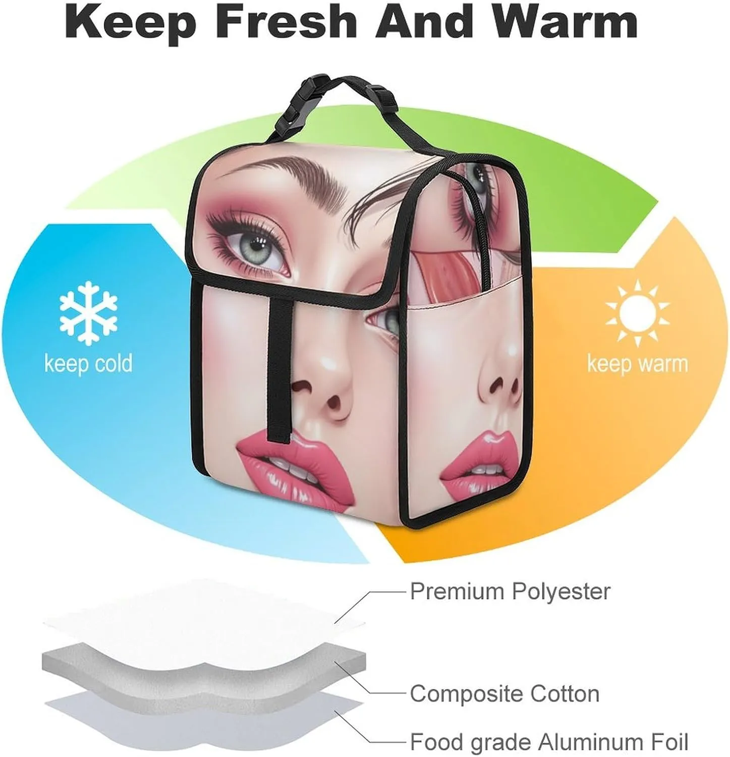 SWEET TANG Cute Reusable Lunch Bag with Buckle - Insulated Washable Work Office Lunch Handbags Compatible with Modern Lady Cosmetic Lipstick for Women Men