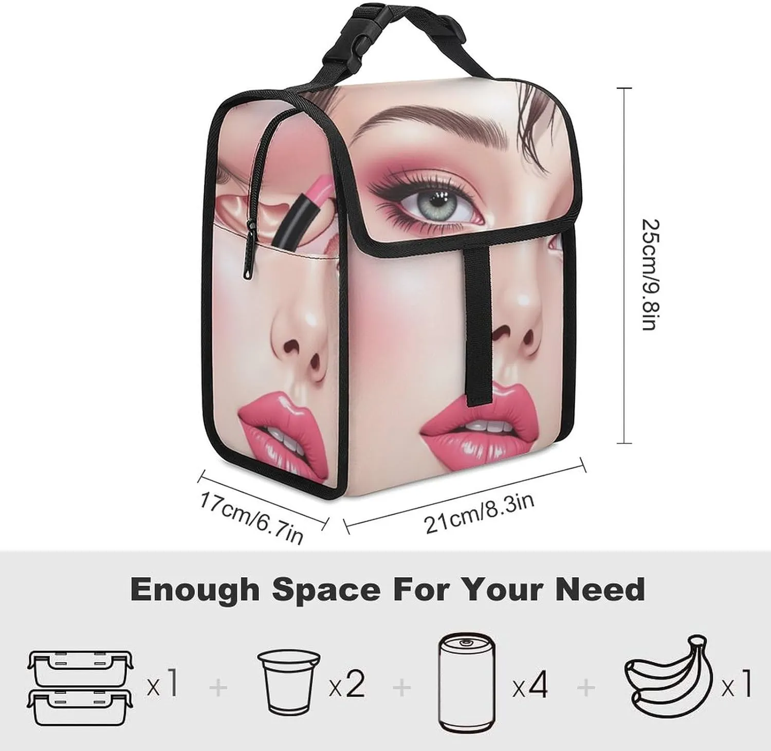 SWEET TANG Cute Reusable Lunch Bag with Buckle - Insulated Washable Work Office Lunch Handbags Compatible with Modern Lady Cosmetic Lipstick for Women Men