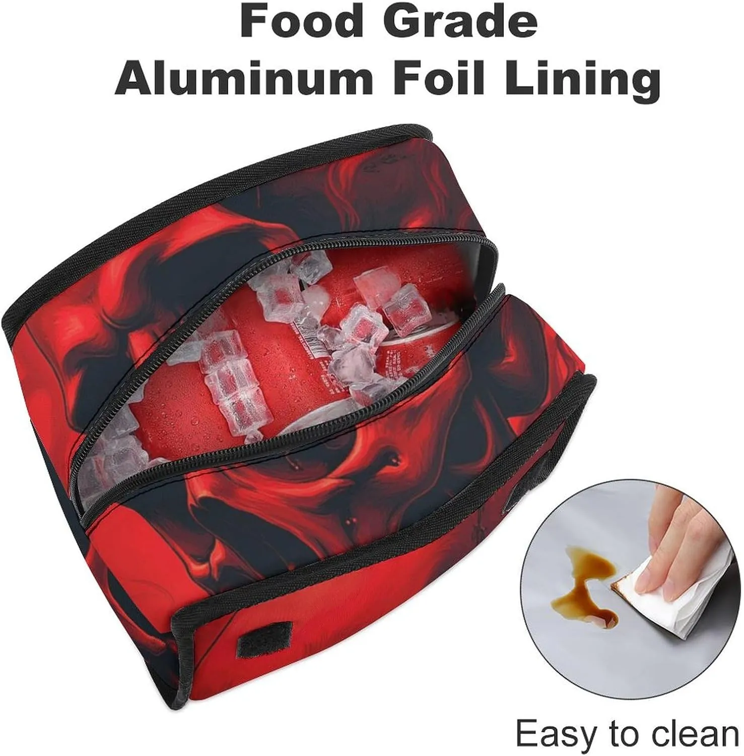 SWEET TANG Cute Reusable Lunch Bag with Buckle - Insulated Washable Work Office Lunch Handbags Compatible with Red Skull for Women Men