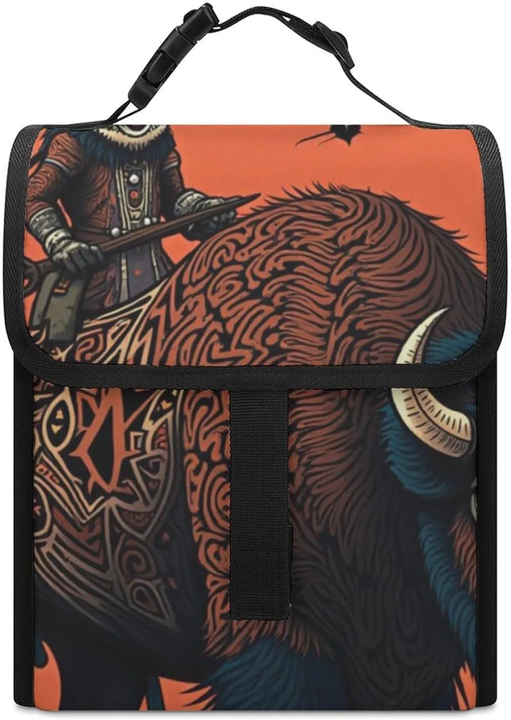 SWEET TANG Cute Reusable Lunch Bag with Buckle - Insulated Washable Work Office Lunch Handbags Compatible with Southwest Native American for Women Men
