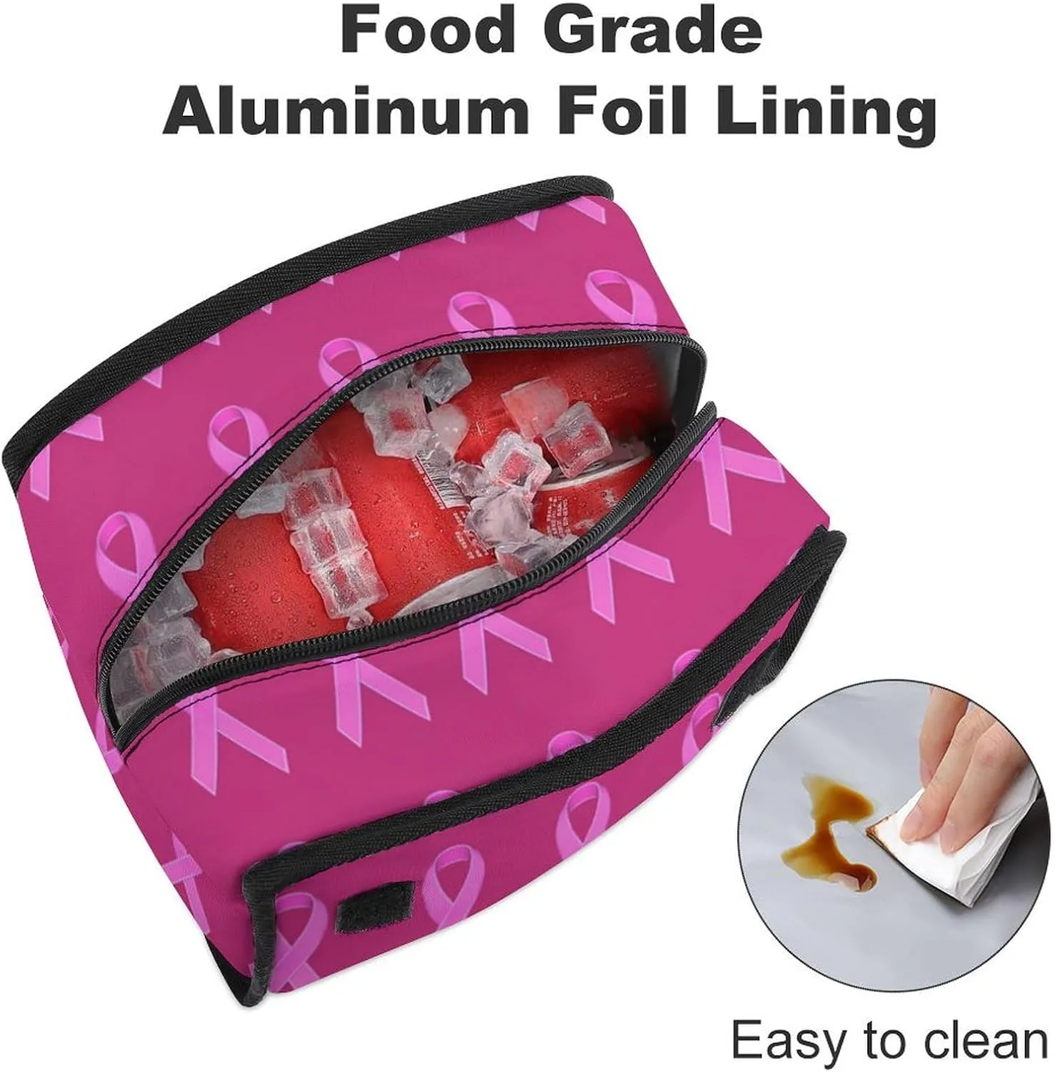 SWEET TANG Insulated Lunch Bag with Buckle - Bento Handbags Reusable College Travel Cooler Warm Compatible with Breast Cancer Ribbons Awareness Pink for Men Women