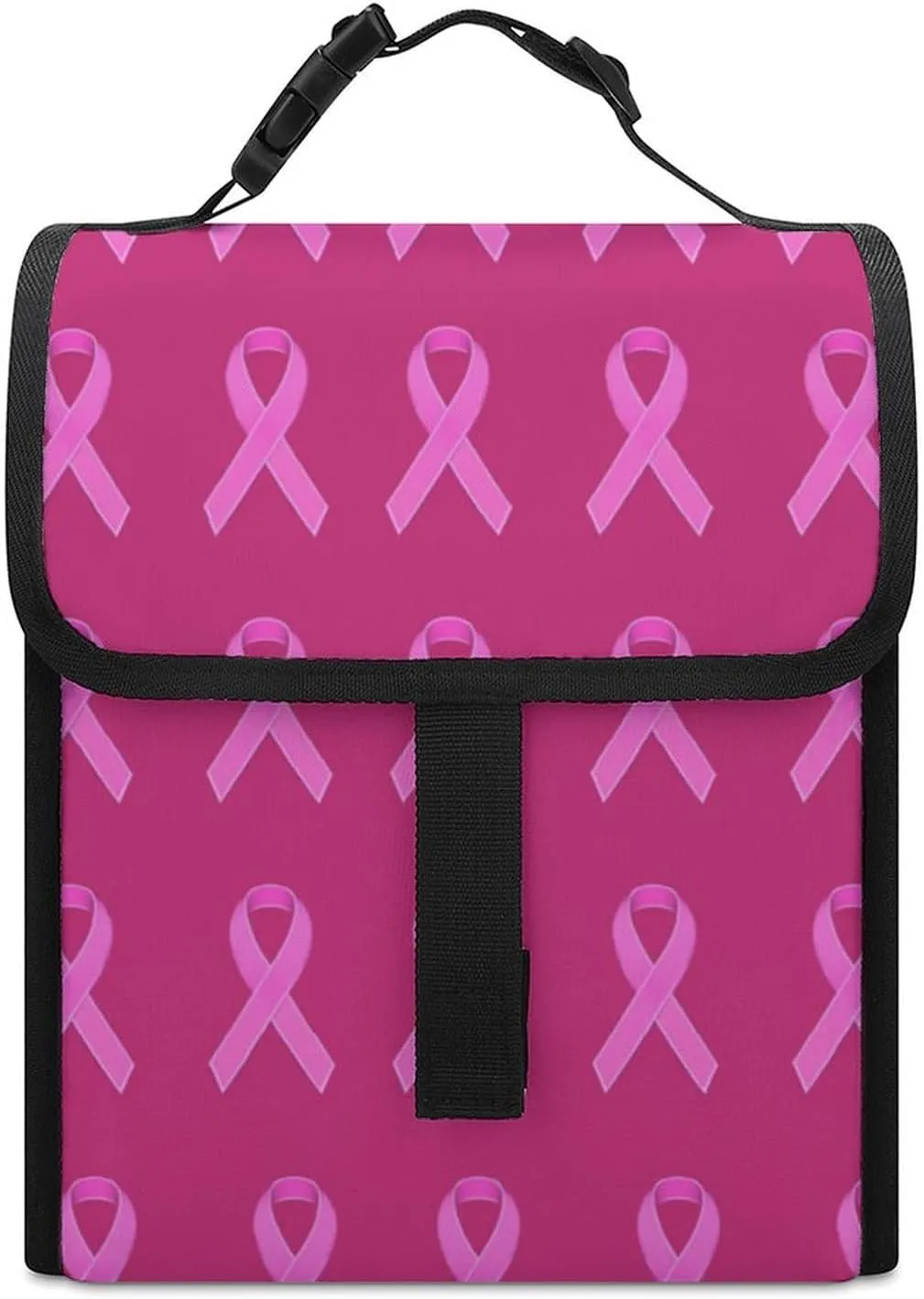 SWEET TANG Insulated Lunch Bag with Buckle - Bento Handbags Reusable College Travel Cooler Warm Compatible with Breast Cancer Ribbons Awareness Pink for Men Women