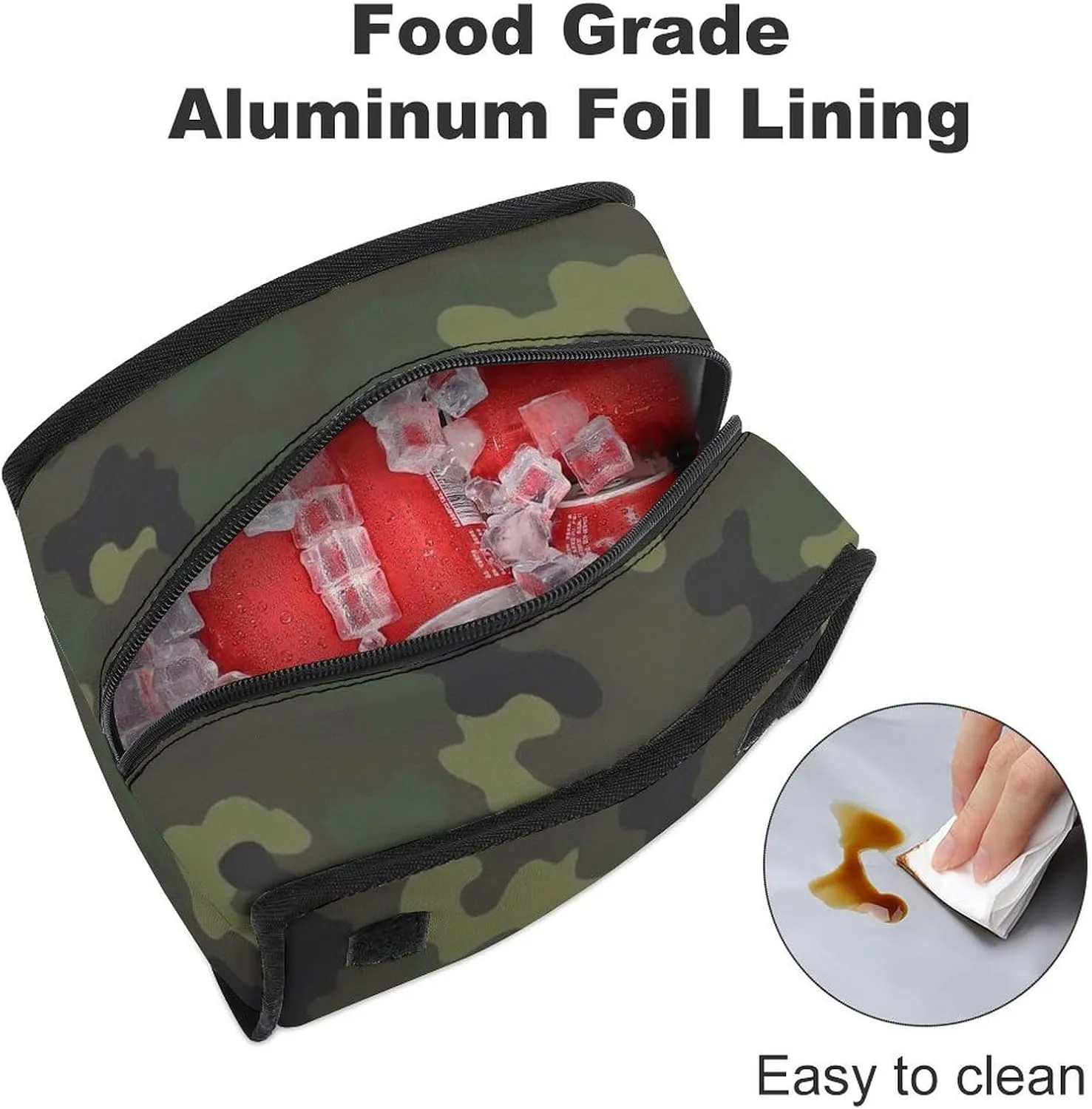 SWEET TANG Insulated Lunch Bag with Buckle - Bento Handbags Reusable College Travel Cooler Warm Compatible with Green Camouflage Army Camo for Men Women
