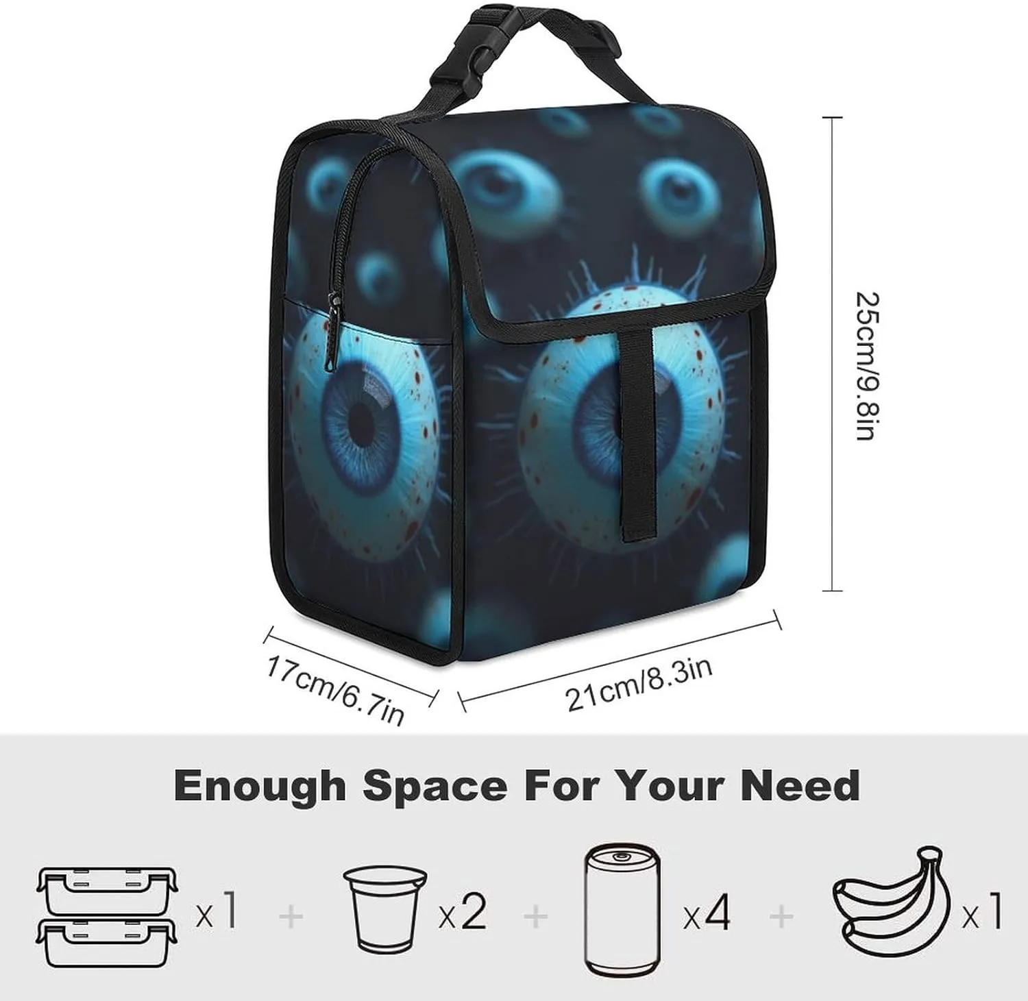 SWEET TANG Insulated Lunch Bag with Buckle - Bento Handbags Reusable College Travel Cooler Warm Compatible with Trippy Eyeballs Pattern for Men Women