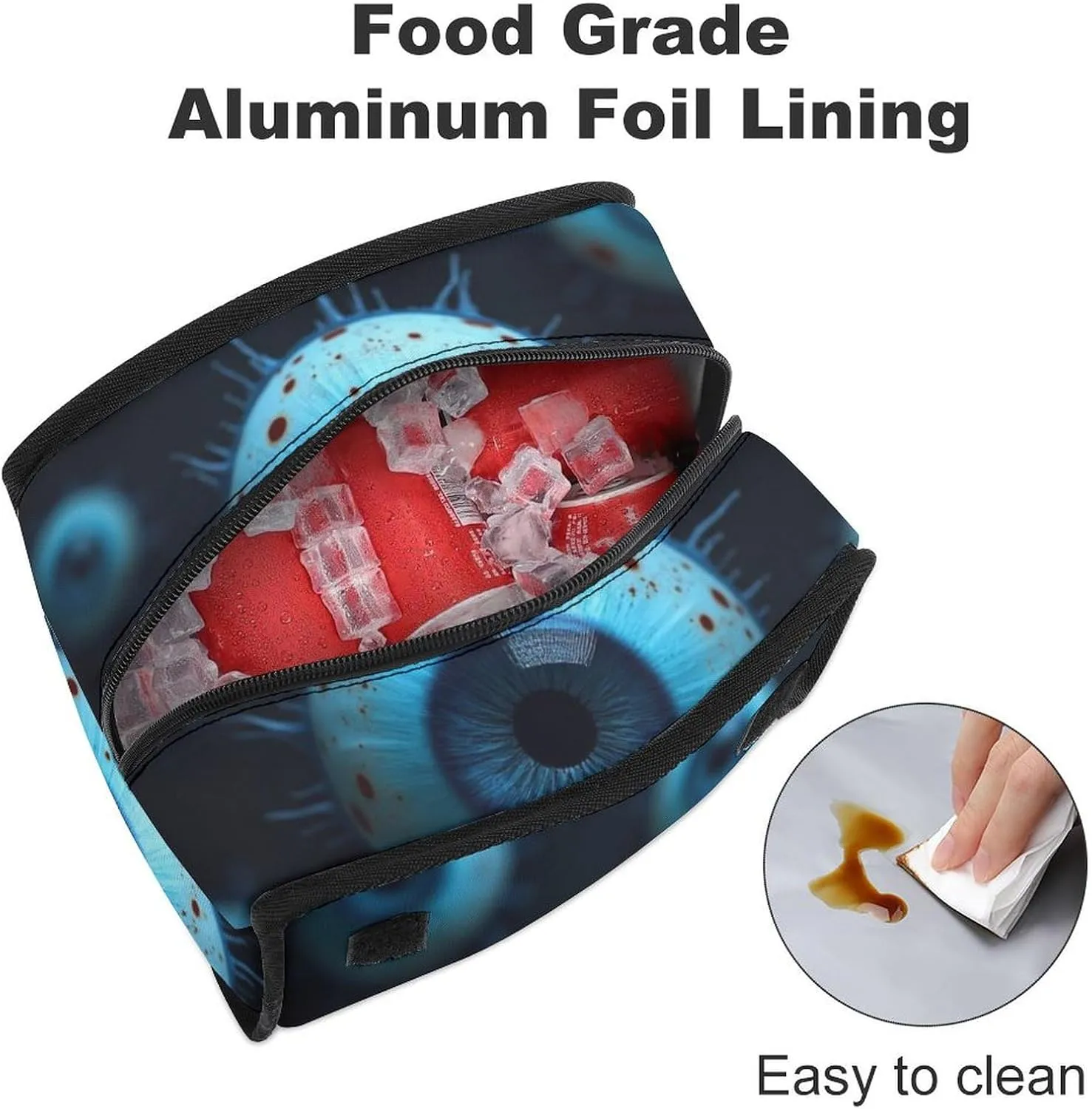 SWEET TANG Insulated Lunch Bag with Buckle - Bento Handbags Reusable College Travel Cooler Warm Compatible with Trippy Eyeballs Pattern for Men Women