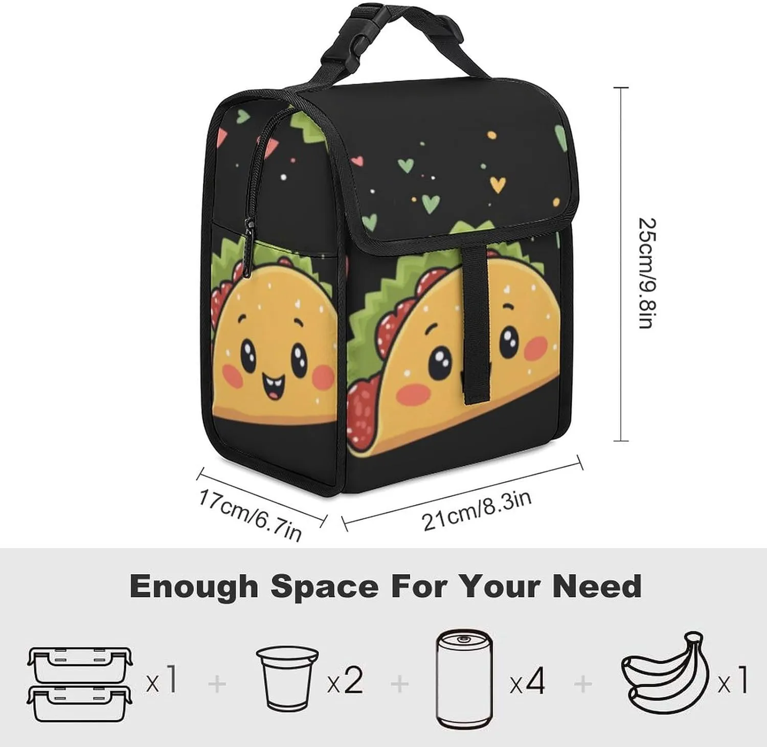 SWEET TANG Insulated Lunch Bag with Buckle - Compatible with Funny Cute Taco Bento Handbags Reusable College Travel Bag Cooler Warm for Men Women