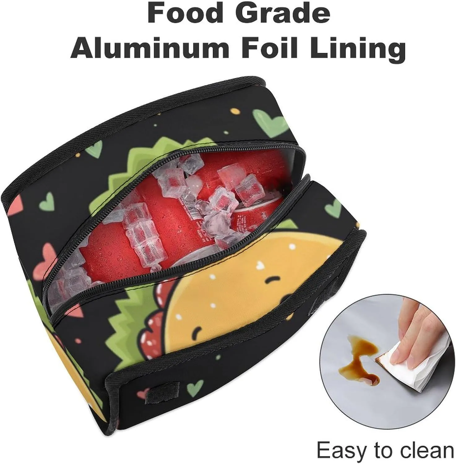 SWEET TANG Insulated Lunch Bag with Buckle - Compatible with Funny Cute Taco Bento Handbags Reusable College Travel Bag Cooler Warm for Men Women