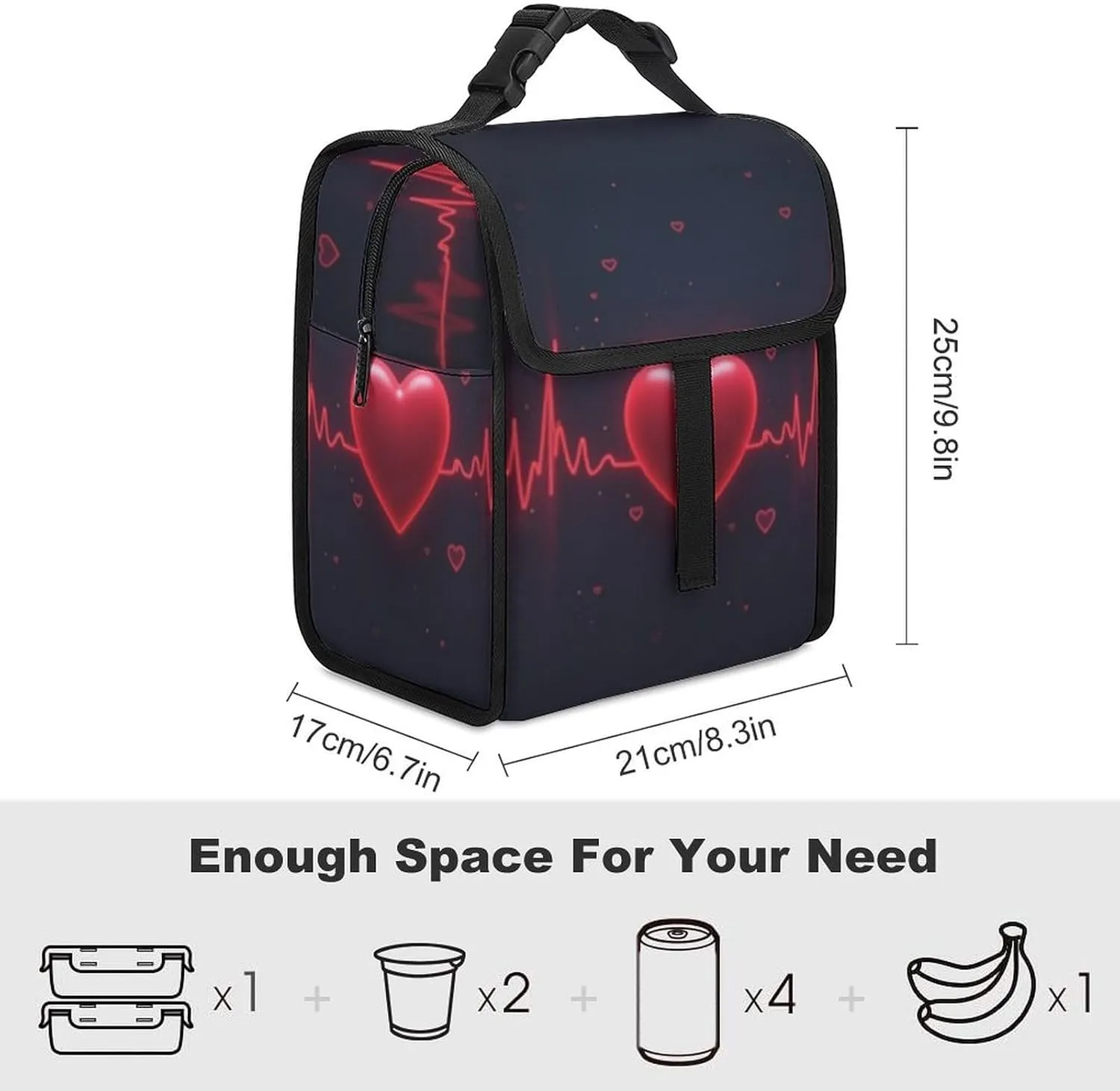 SWEET TANG Insulated Lunch Bag with Buckle - Compatible with Heart Beat Pattern Bento Handbags Reusable College Travel Bag Cooler Warm for Men Women