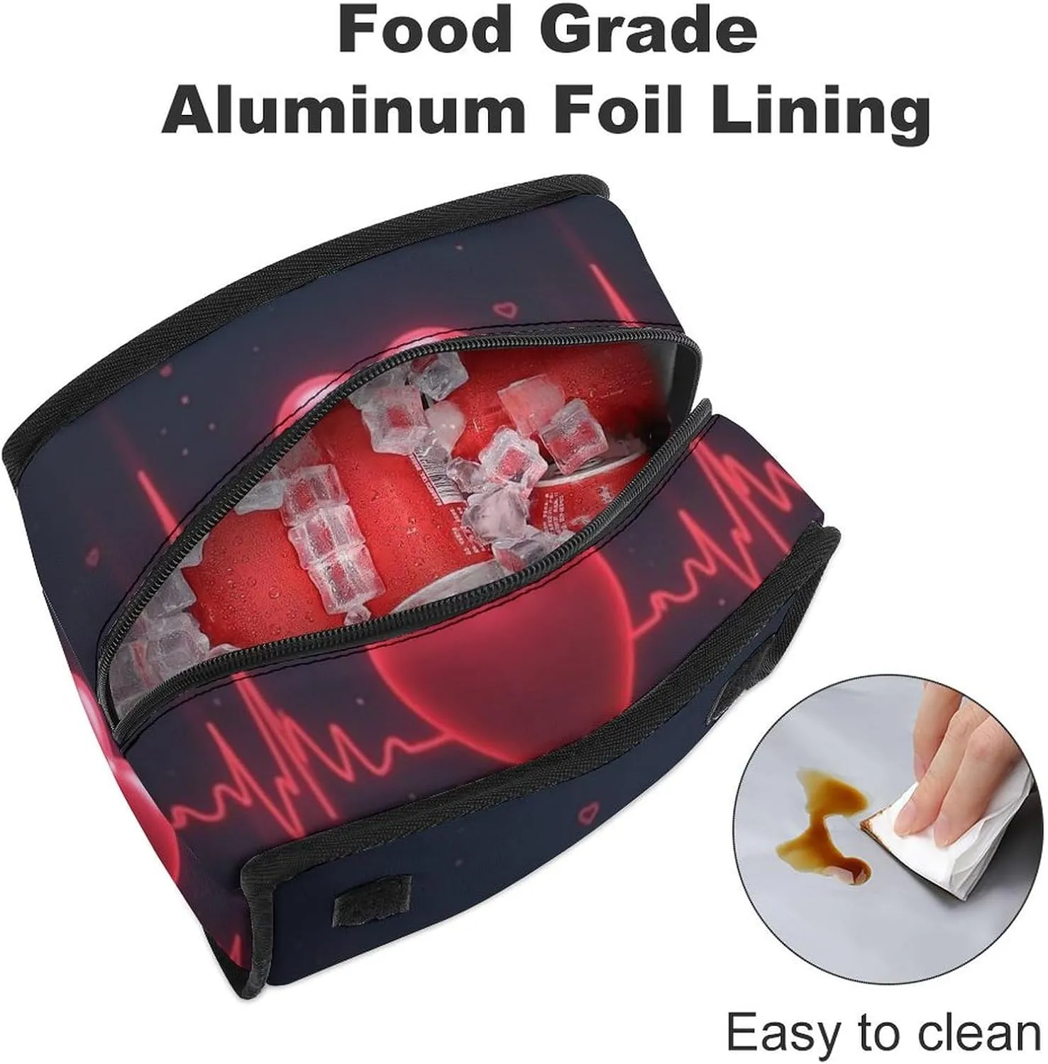 SWEET TANG Insulated Lunch Bag with Buckle - Compatible with Heart Beat Pattern Bento Handbags Reusable College Travel Bag Cooler Warm for Men Women