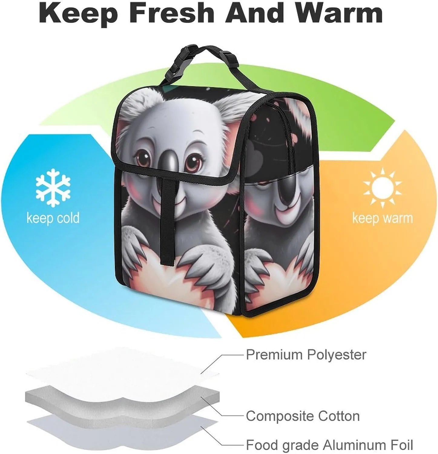 SWEET TANG Insulated Lunch Bag with Buckle - Compatible with Love Cute Koala Bear Bento Handbags Reusable College Travel Bag Cooler Warm for Men Women