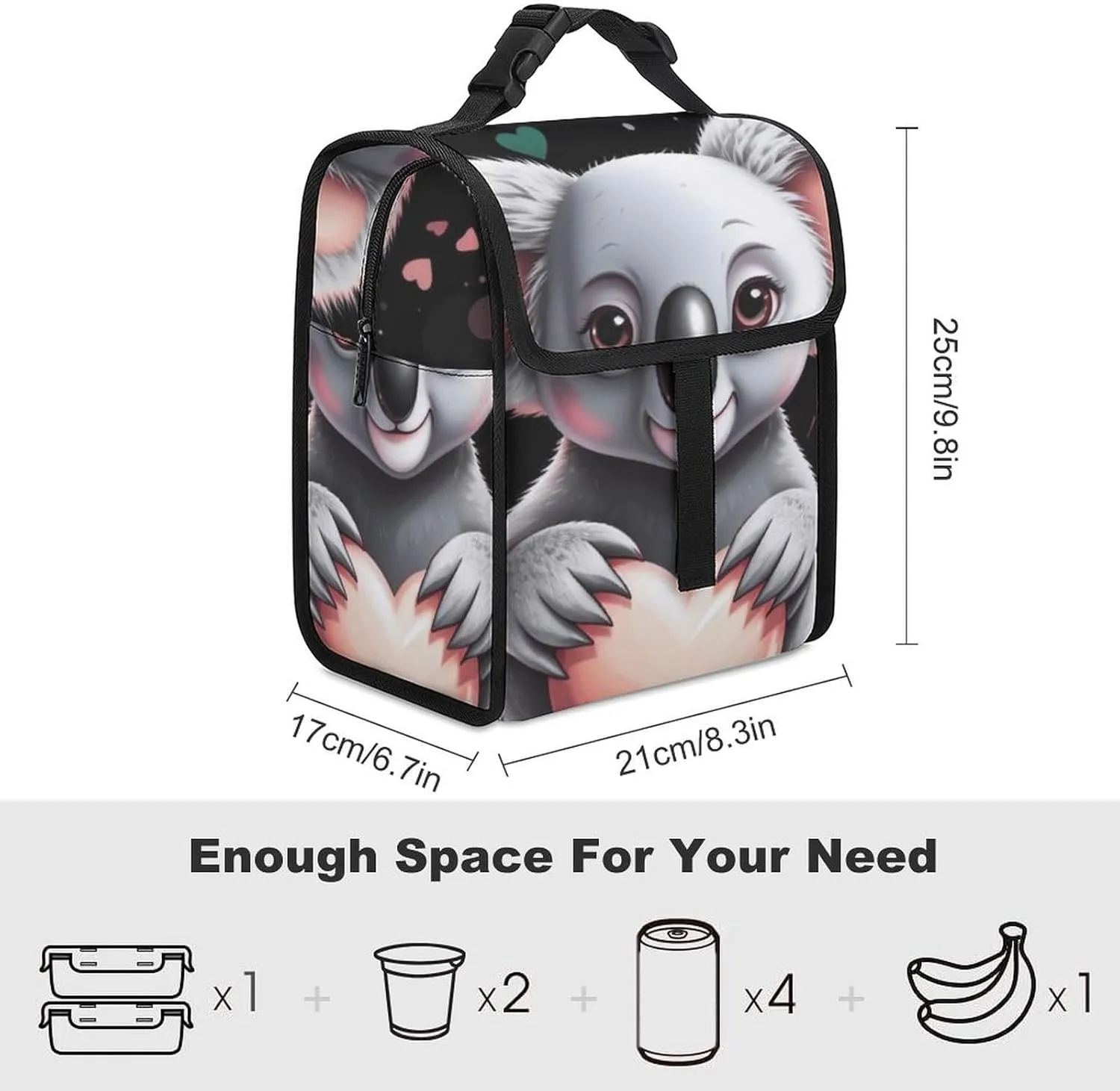 SWEET TANG Insulated Lunch Bag with Buckle - Compatible with Love Cute Koala Bear Bento Handbags Reusable College Travel Bag Cooler Warm for Men Women