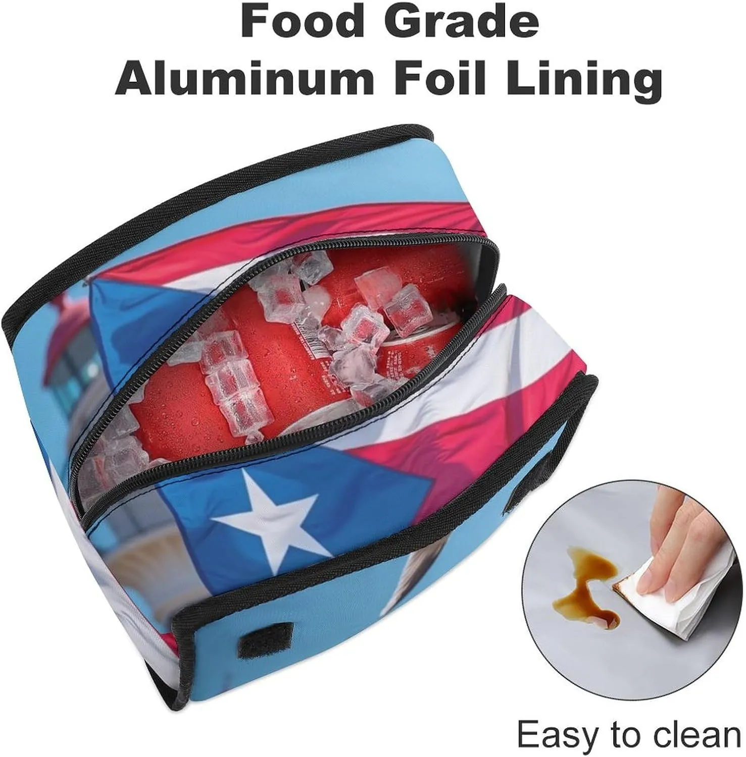 SWEET TANG Insulated Lunch Bag with Buckle - Compatible with Puerto Rico Flag Bento Handbags Reusable College Travel Bag Cooler Warm for Men Women