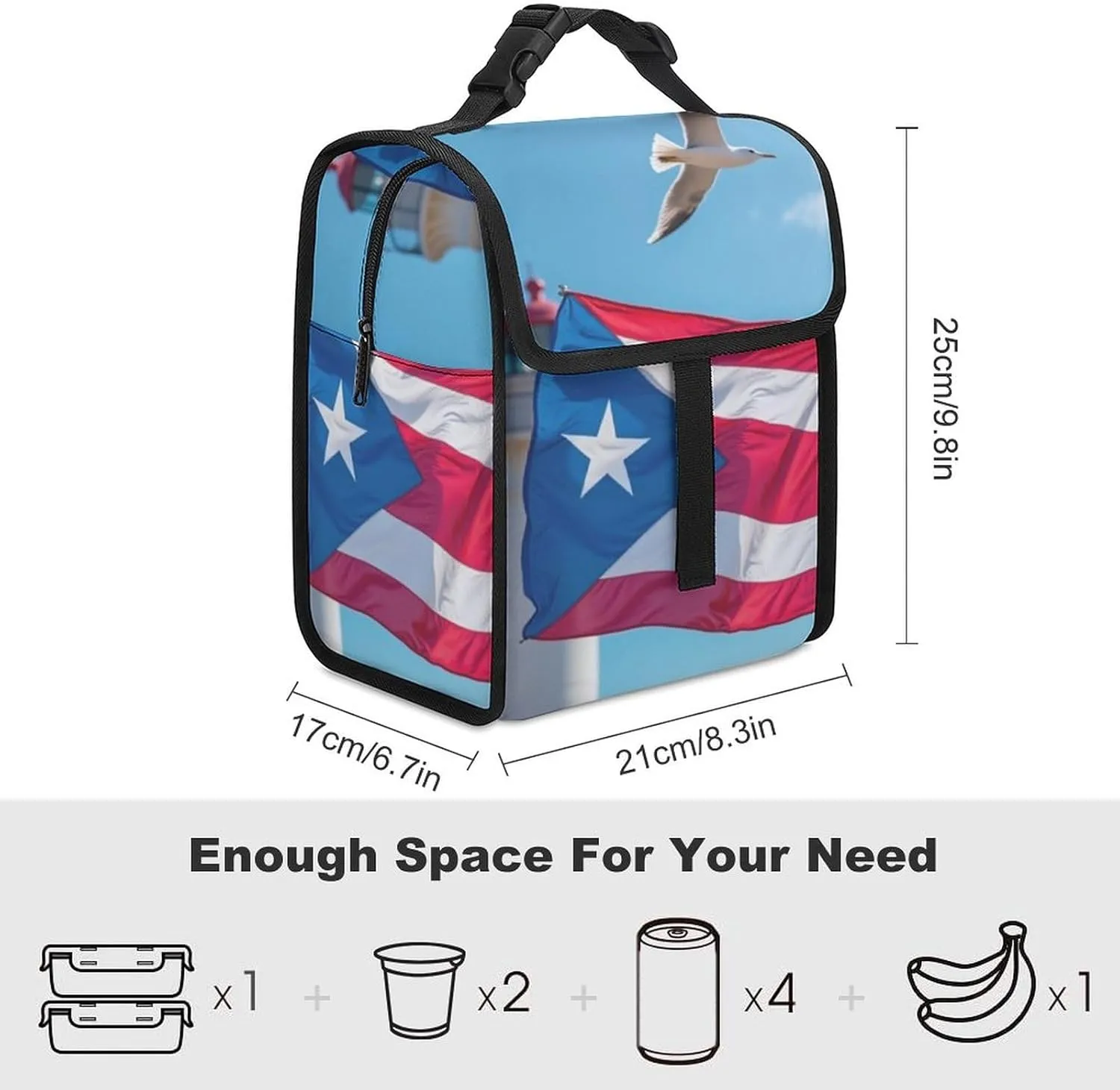 SWEET TANG Insulated Lunch Bag with Buckle - Compatible with Puerto Rico Flag Bento Handbags Reusable College Travel Bag Cooler Warm for Men Women