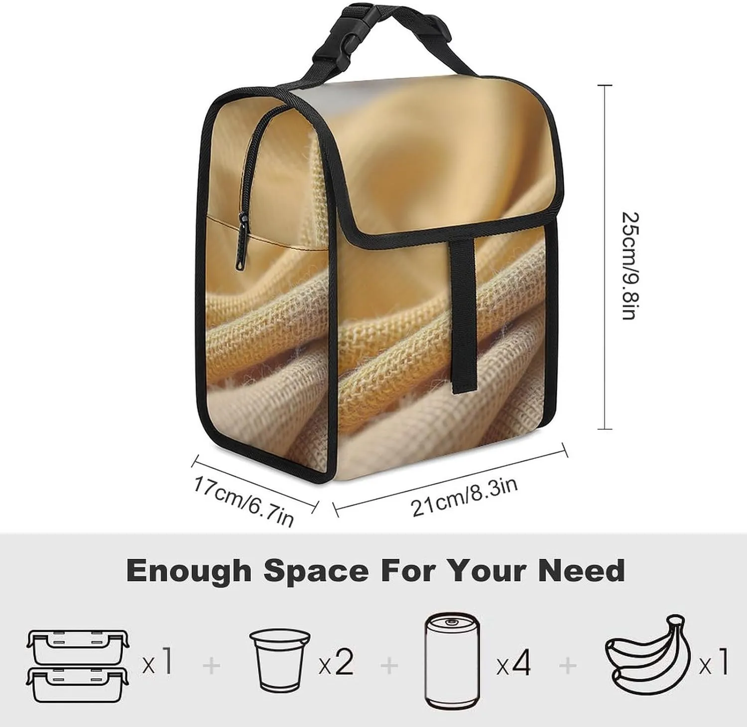 SWEET TANG Insulated Lunch Bag with Buckle - Compatible with Realistic Linen Fabric Txture Bento Handbags Reusable College Travel Bag Cooler Warm for Men Women