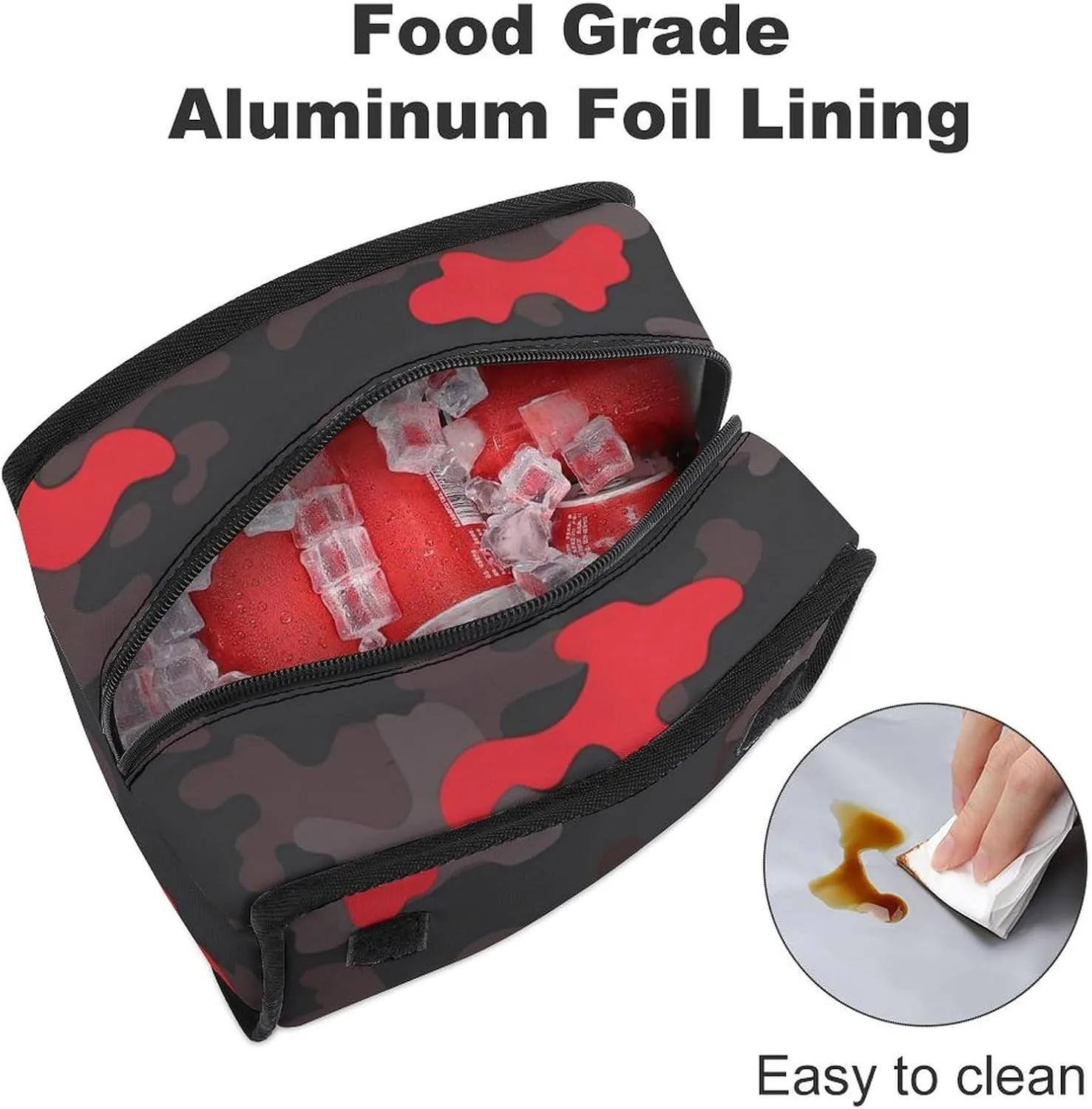 SWEET TANG Insulated Lunch Bag with Buckle - Compatible with Red Camouflage Bento Handbags Reusable College Travel Bag Cooler Warm for Men Women