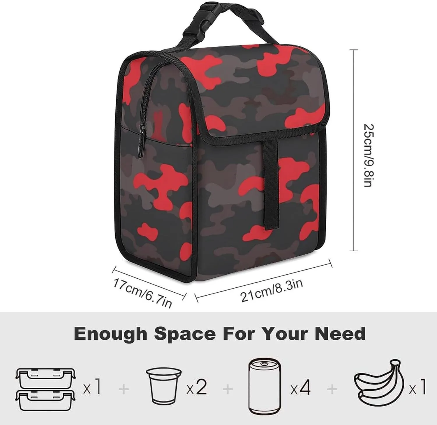 SWEET TANG Insulated Lunch Bag with Buckle - Compatible with Red Camouflage Bento Handbags Reusable College Travel Bag Cooler Warm for Men Women
